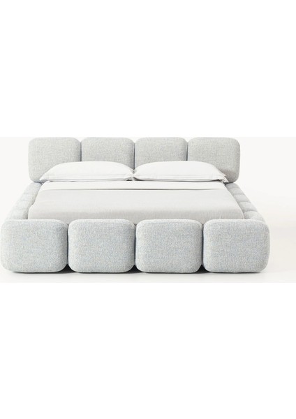 Most Oktagon Bazalı Karyola 22 Gri Bukle Kumaş Işbir Kuştüyü Sünger 160 x 200 Yatak Için(Kurulum Dahil)