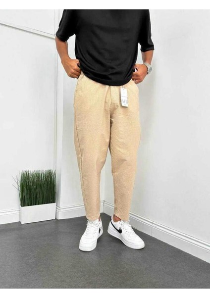 Bel Lastikli Rahat Kesim Dokulu Çizgili Jogger Pantalon