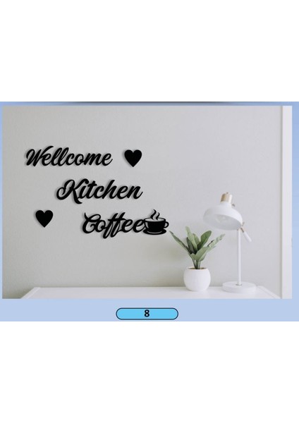 Dekoratif Mdf Lazer Kesim 5 Parça Welcome Kitchen Coffee Sembollü Tasarım Tablo