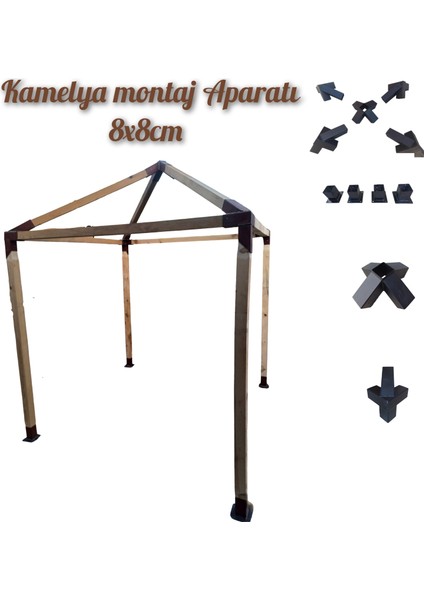 Mrc Takmatik Ahşap Kamelya Çardak Pergola 8x8cm Montaj Aparatı Seti Demir Bağlantı Braket Pergole Bungalov Bahçe Ev Çadır