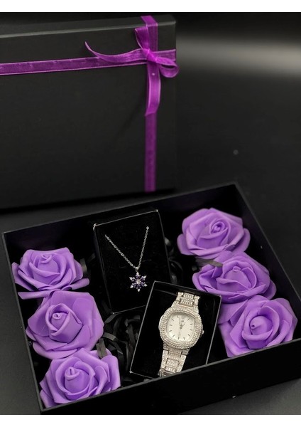 Anneler Günü Hediyesi Özel Kutu Içerisinde Taşlı Saat ve Lotus Kolye fiyatları