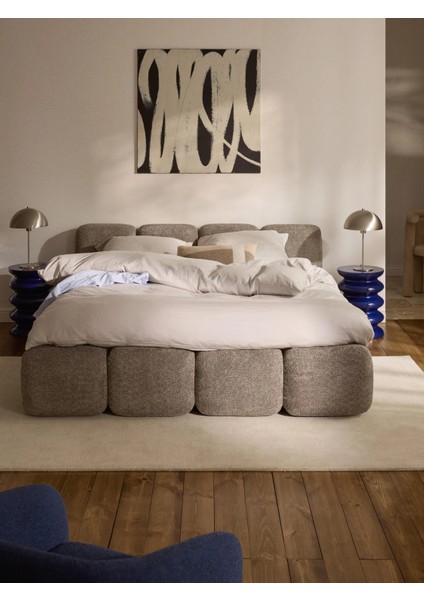 Most Oktagon Bazalı Mdf Karyola Kahverengi Bukle Kumaş Işbir Kuştüyü Sünger 180 x 200 Yatak Için(Kurulum Dahil)