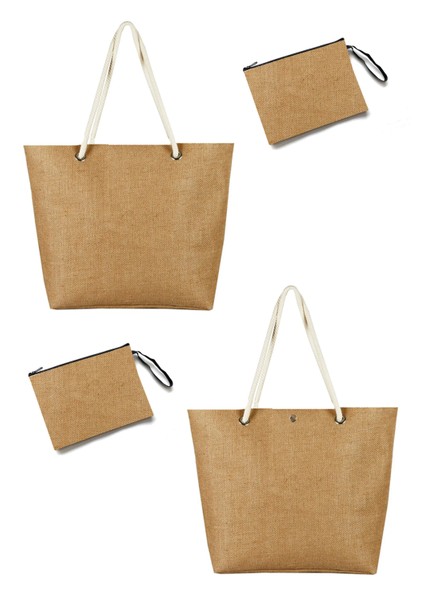 2 Adet Jüt Çanta-Plaj Çantası-Alışveriş Çantası-Hasır Çanta