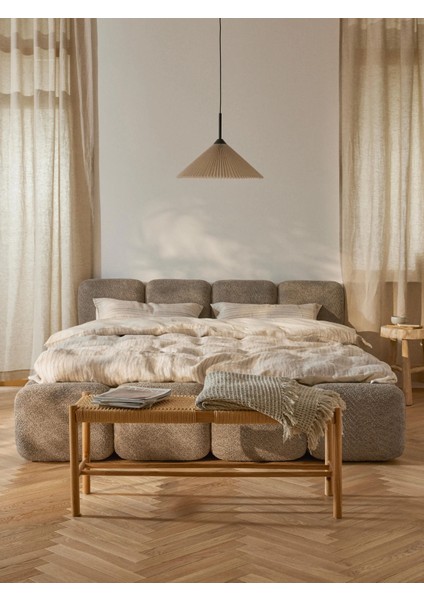 Most Oktagon Bazalı Karyola Kahverengi Bukle Kumaş Işbir Kuştüyü Sünger 160 x 200 Yatak Için(Kurulum Dahil)