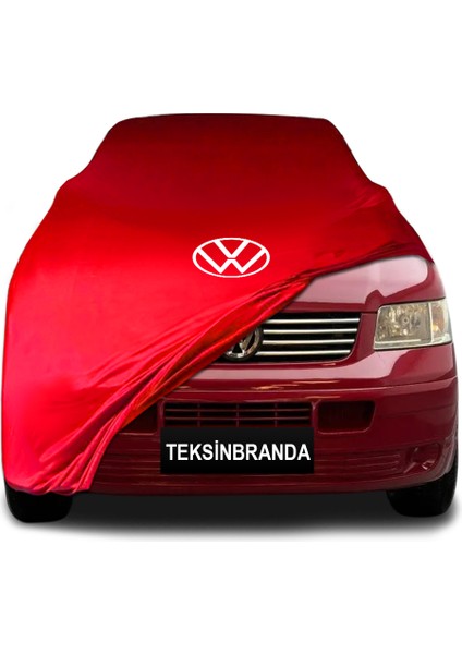 Volkswagen Caravelle T5 Kısa 2009 - 2015 Kırmızı Kumaş Araba Branda Logolu Kumaş Araba Brandası Penye Oto Branda