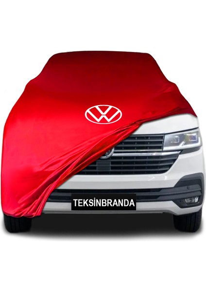 Volkswagen Caravelle T6 Uzun 2019 - 2023 Kırmızı Kumaş Araba Branda Logolu Kumaş Araba Brandası Penye Oto Branda