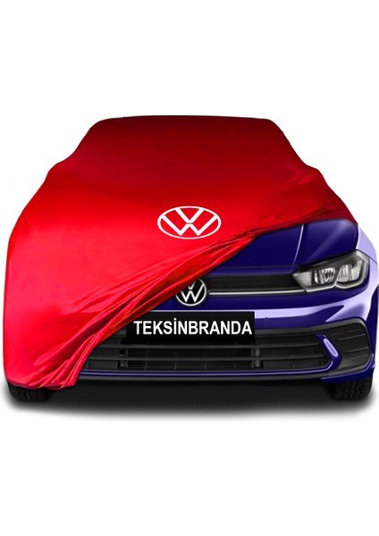 Volkswagen Polo 6 (2021 - ) Kırmızı Kumaş Araba Branda Logolu Kumaş Araba Brandası Penye Oto Branda