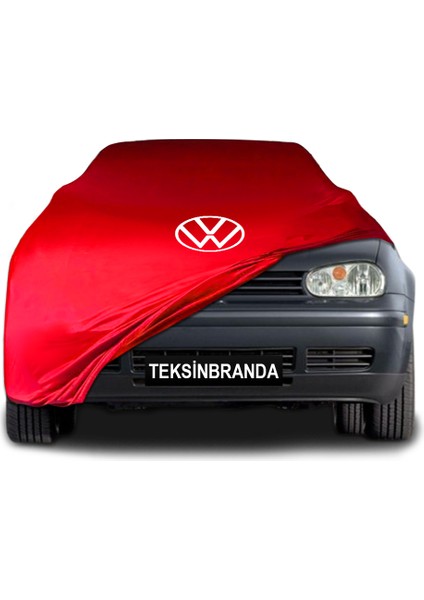 Volkswagen Golf 4 (1997 - 2006) Kırmızı Kumaş Araba Branda Logolu Kumaş Araba Brandası Penye Oto Branda