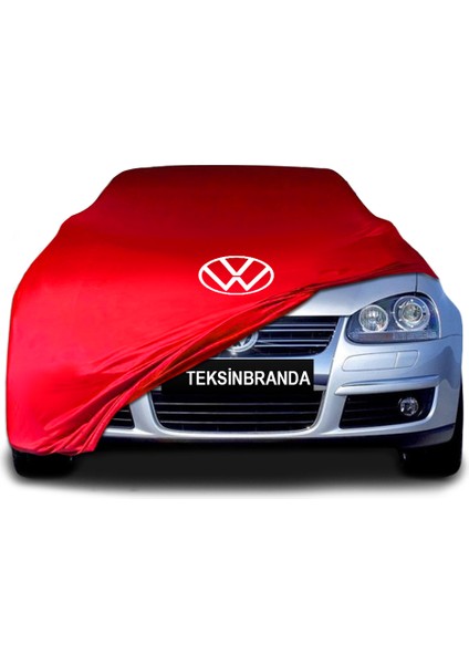 Volkswagen Jetta 5 (2005 - 2010) Kırmızı Kumaş Araba Branda Logolu Kumaş Araba Brandası Penye Oto Branda