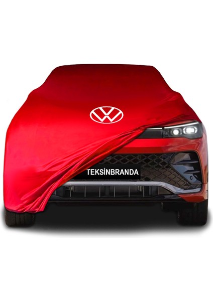 Volkswagen Tiguan x (2020 - ) Kırmızı Kumaş Araba Branda Logolu Kumaş Araba Brandası Penye Oto Branda