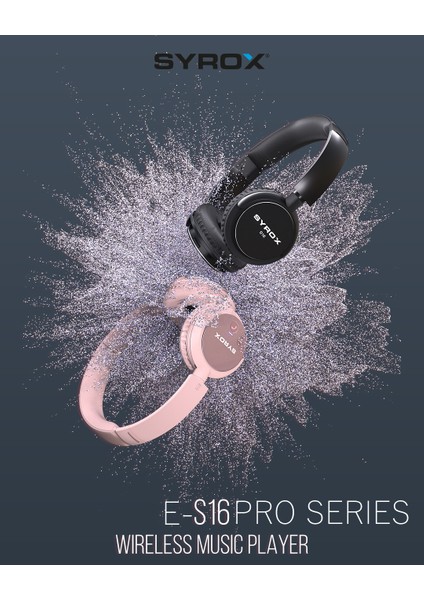 SYROX E-S16 Pro Sporcu Kablosuz Kulaküstü Kulaklık Pembe