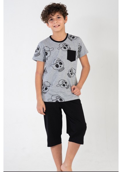 Erkek Çocuk Kaprili Pijama Takımı Pamuk Baskılı Cep Detaylı A3 fiyatları