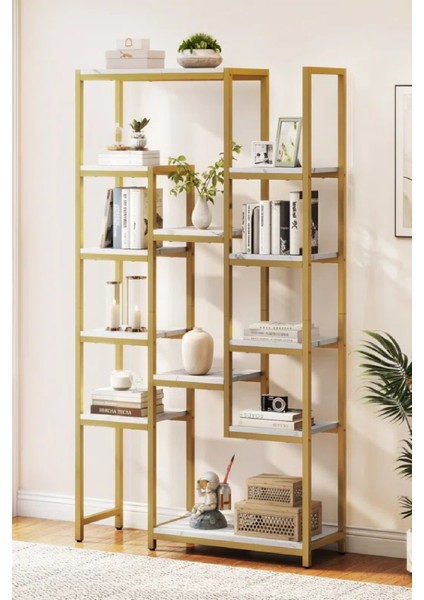 12 Raflı Metal Iskeletli Kitaplık Çok Amaçlı Aksesuar Rafı Düzenleyici Raf