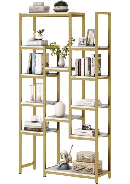 12 Raflı Metal Iskeletli Kitaplık Çok Amaçlı Aksesuar Rafı Düzenleyici Raf