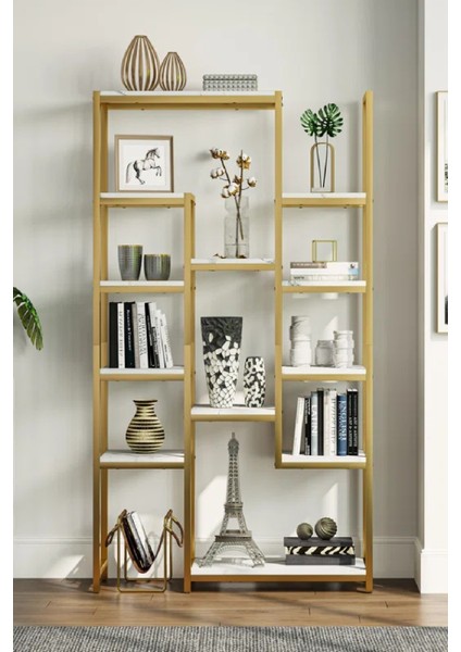 12 Raflı Metal Iskeletli Kitaplık Çok Amaçlı Aksesuar Rafı Düzenleyici Raf