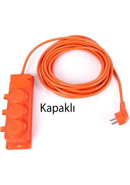 Seyyar Topraklı Kapaklı 3'lü Grup Priz Fiş 10 Metre Cca Uzatma Kablosu 3x2.5 mm Monofaze Çoğaltıcı