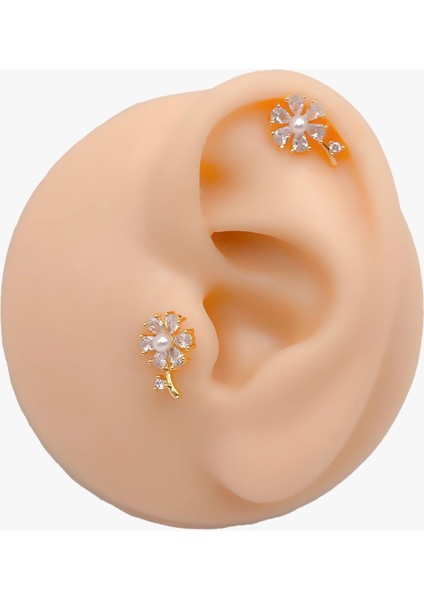 Cerrahi Çelik Piercing Zirkon Taşlı Incili Çiçek Figürlü Kıkırdak Helix Tragus Piercing (1ADET) fiyatları