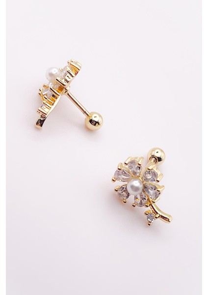 Cerrahi Çelik Piercing Zirkon Taşlı Incili Çiçek Figürlü Kıkırdak Helix Tragus Piercing (1ADET) indirimleri