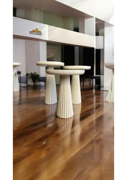 Wood Wooden Ahşap Krem Renk 3’lü Set Mantar Yan Sehpa Fiskos Çiçeklik Decorative