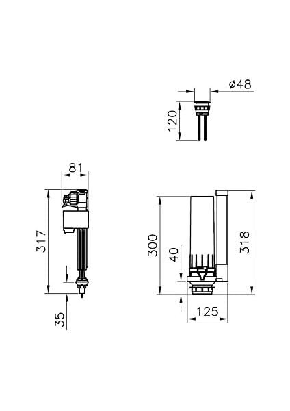 Plus 330B4210 Iç Takım Seti, Alttan Su Girişli Rezervuarlar Için, 3/6 L