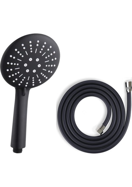 Matte Black Lüks Duş Seti - 3 Farklı Püskürtmeli Full Mat Siyah Kaplama El Duşu + 150 cm Siyah Pvc Duş Spirali - Paslanmaz, Kopmaz, Kırılmaz Çelik Bağlantılı Pvc Duş Hortumu (2'li Set)