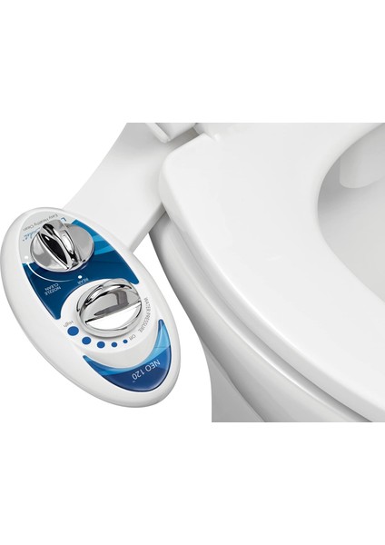 Bidet Neo 120 - Kendi Kendini Temizleme, Taze, Su, Elektriksiz Mekanik Bide Tuvalet Başlığı (Mavi ve Beyaz)