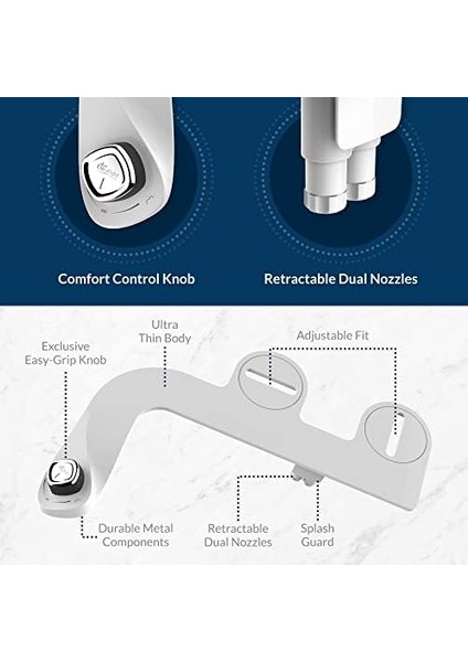 Slimedge Basit Bide Tuvalet Takımı, Beyaz, Çift Nozzle, Taze Su Sprey, Elektriksiz, Kolay Montaj, Pirinç Giriş ve Iç Valf modelleri