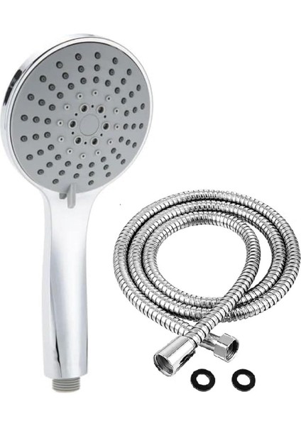 Stoneseries Lüks Duş Seti - 3 Farklı Püskürtmeli Full Krom Kaplama El Duşu + 170 cm Çift Kenetli Duş Spirali - Paslanmaz, Kopmaz, Kırılmaz Çelik Duş Hortumu (2'li Set)