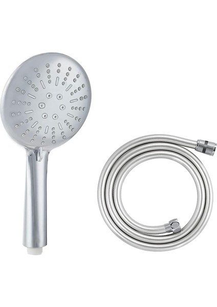 Lüks Duş Seti - 5 Farklı Püskürtmeli Full Krom Kaplama El Duşu + 150 cm Gümüş Pvc Duş Spirali - Paslanmaz, Kopmaz, Kırılmaz Çelik Bağlantılı Pvc Duş Hortumu/nerolıa