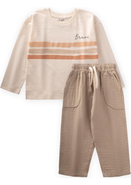 Brave Çizgili Mevsimlik Takım 2-8 Yaş Ekru