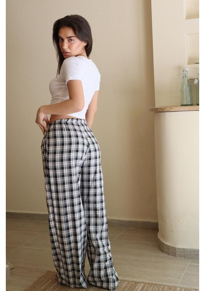 Antrasit Ekoseli Kadın Pantolon MG2401 fırsatları