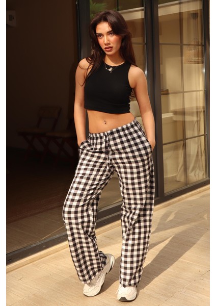 Siyah Ekoseli Kadın Pantolon MG2401