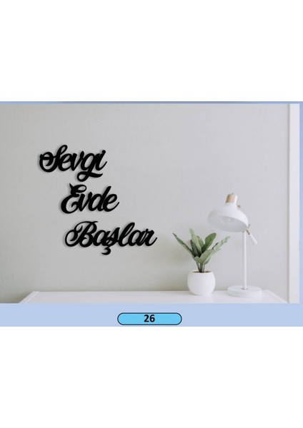 Dekoratif Mdf Lazer Kesim 3 Parça Sevgi Evde Başlar Sembollü Tasarım Tablo