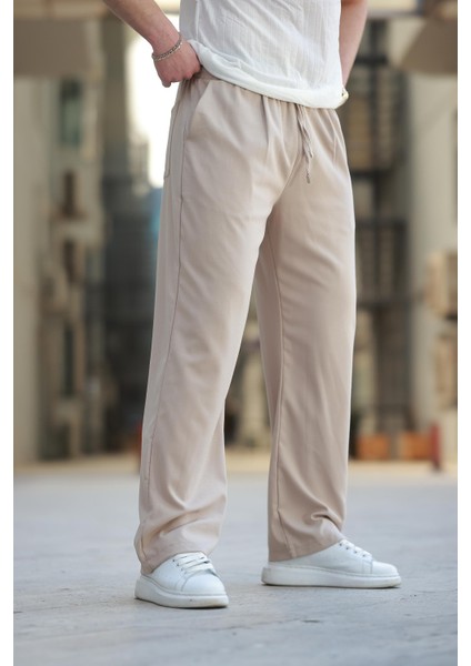Bej Beli Ayarlanabilir Rahat Kesim Erkek Pantolon E6564