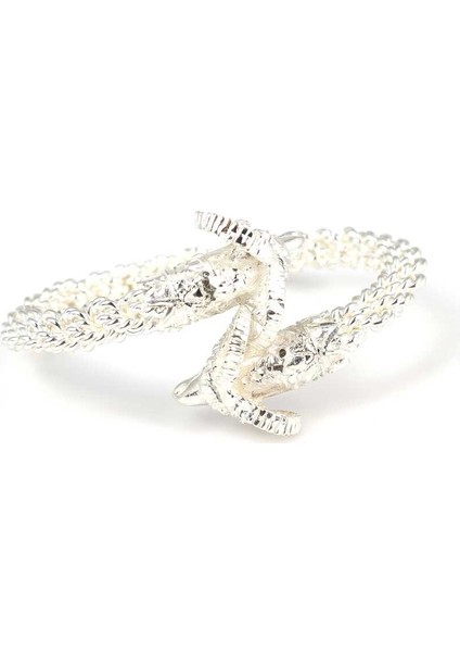 925 Ayar Gümüş Üçgen Örgü Burma Kollu Koç Kafalı Bilezik