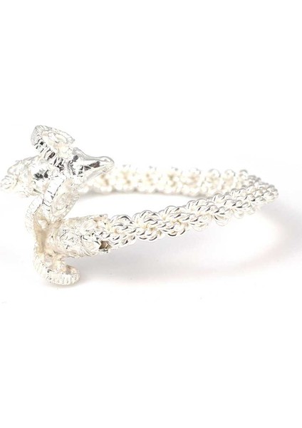 925 Ayar Gümüş Üçgen Örgü Burma Kollu Koç Kafalı Bilezik modelleri