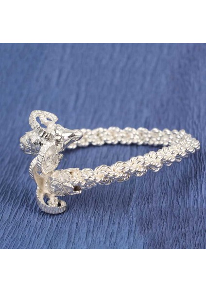 925 Ayar Gümüş Üçgen Örgü Burma Kollu Koç Kafalı Bilezik