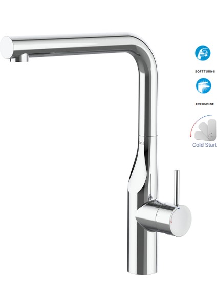 Glera "l"döner Borulu Eviye Batarayası, Cold-Start, Krom - A5A834DC00