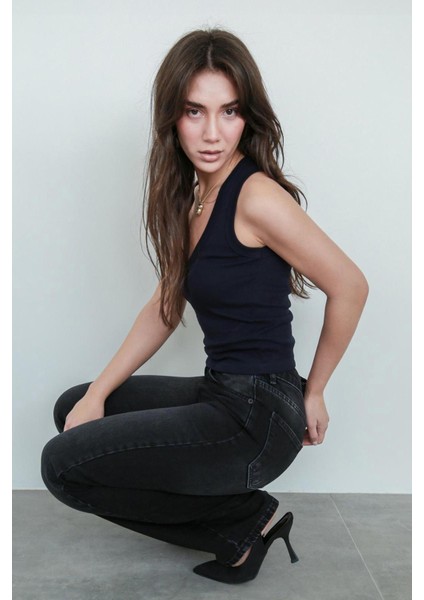 Siyah Yüksek Bel Kadın Wide Leg Pantolon MG2388 indirimleri