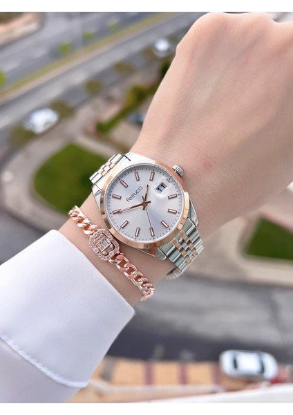 Ferrucci Çelik Kordon Takvimli Kadran Suya Dayanıklı Kadın Kol Saati BFC.03298.04 fiyatları