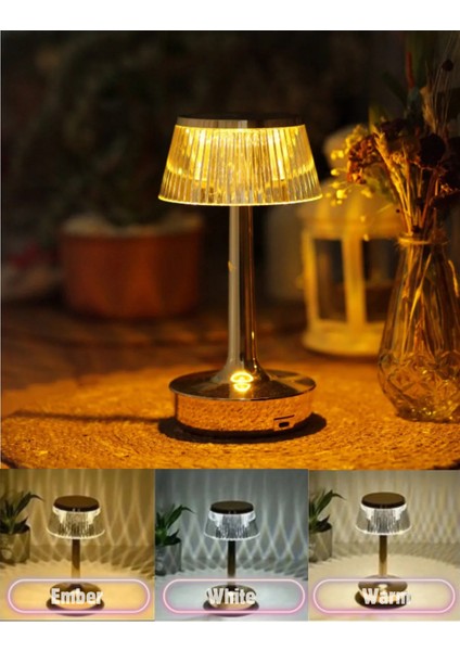 3 Işıklı Renkli Şarjlı Masa Lambası Dim Edilebilir Gold Metal Görünümlü Gece Lambası modelleri