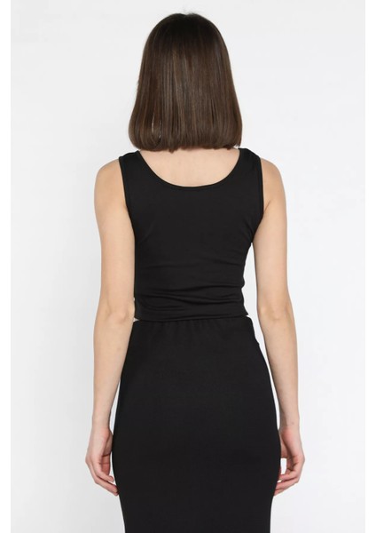 Kadın Kalın Askılı Kaşkorse Crop Top Bluz