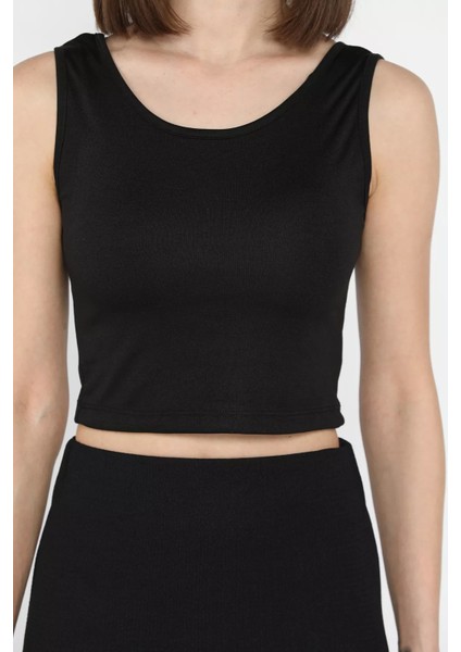 Kadın Kalın Askılı Kaşkorse Crop Top Bluz