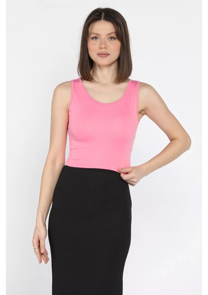 Kadın Kalın Askılı Kaşkorse Crop Top Bluz