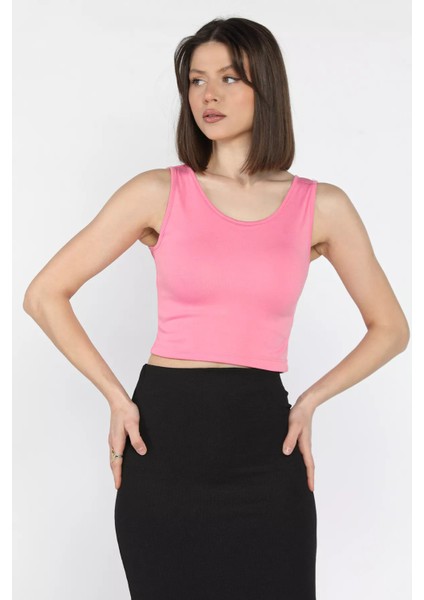 Kadın Kalın Askılı Kaşkorse Crop Top Bluz