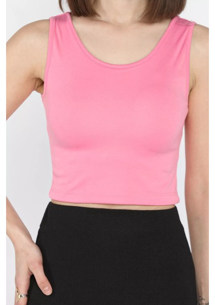 Kadın Kalın Askılı Kaşkorse Crop Top Bluz