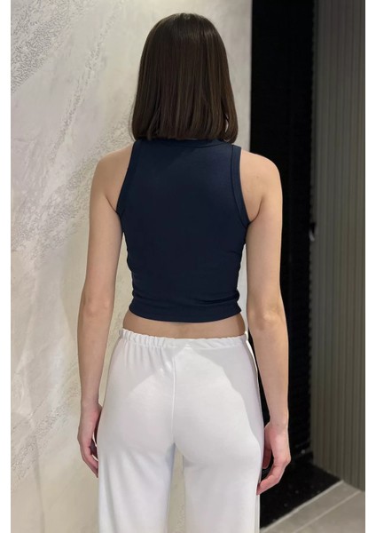 Kadın Halter Yaka Crop Top Bluz