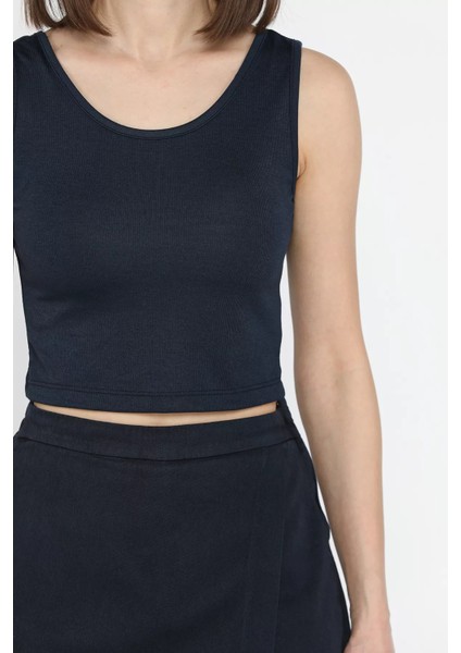 Kadın Kalın Askılı Kaşkorse Crop Top Bluz