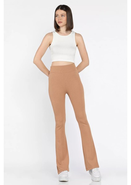 Kadın Yüksek Bel Ispanyol Paça Fitilli Tayt