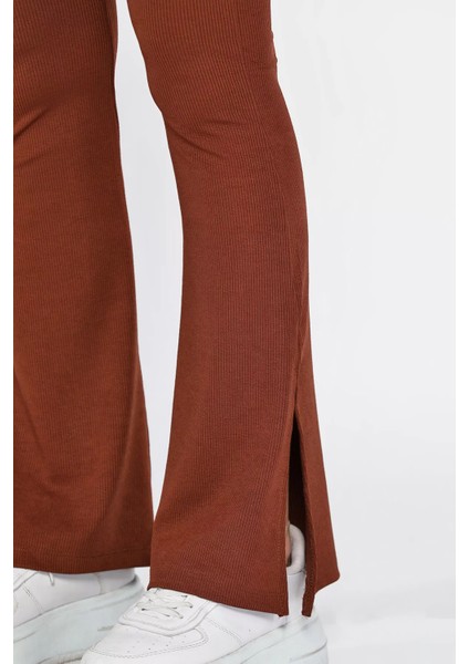 Kadın Ispanyol Paça Yırtmaç Detaylı Yüksek Bel Fitilli Tayt fırsatları